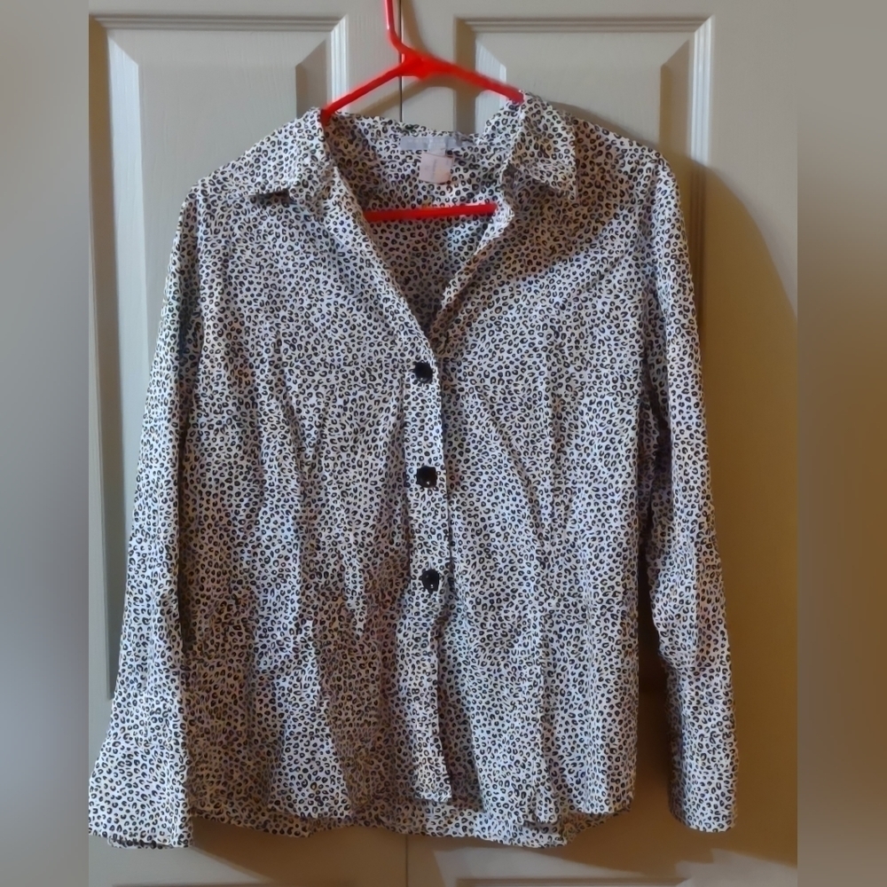 Long Sleeve Button up collared animal print blouse shirt top size 12